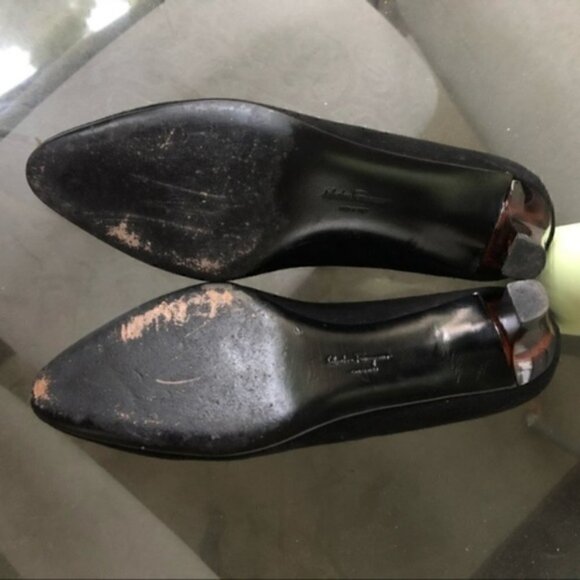 Salvatore Ferragamo Heels 7B Black Nero Suede Turtle Shell Brown - Picture 11 of 11